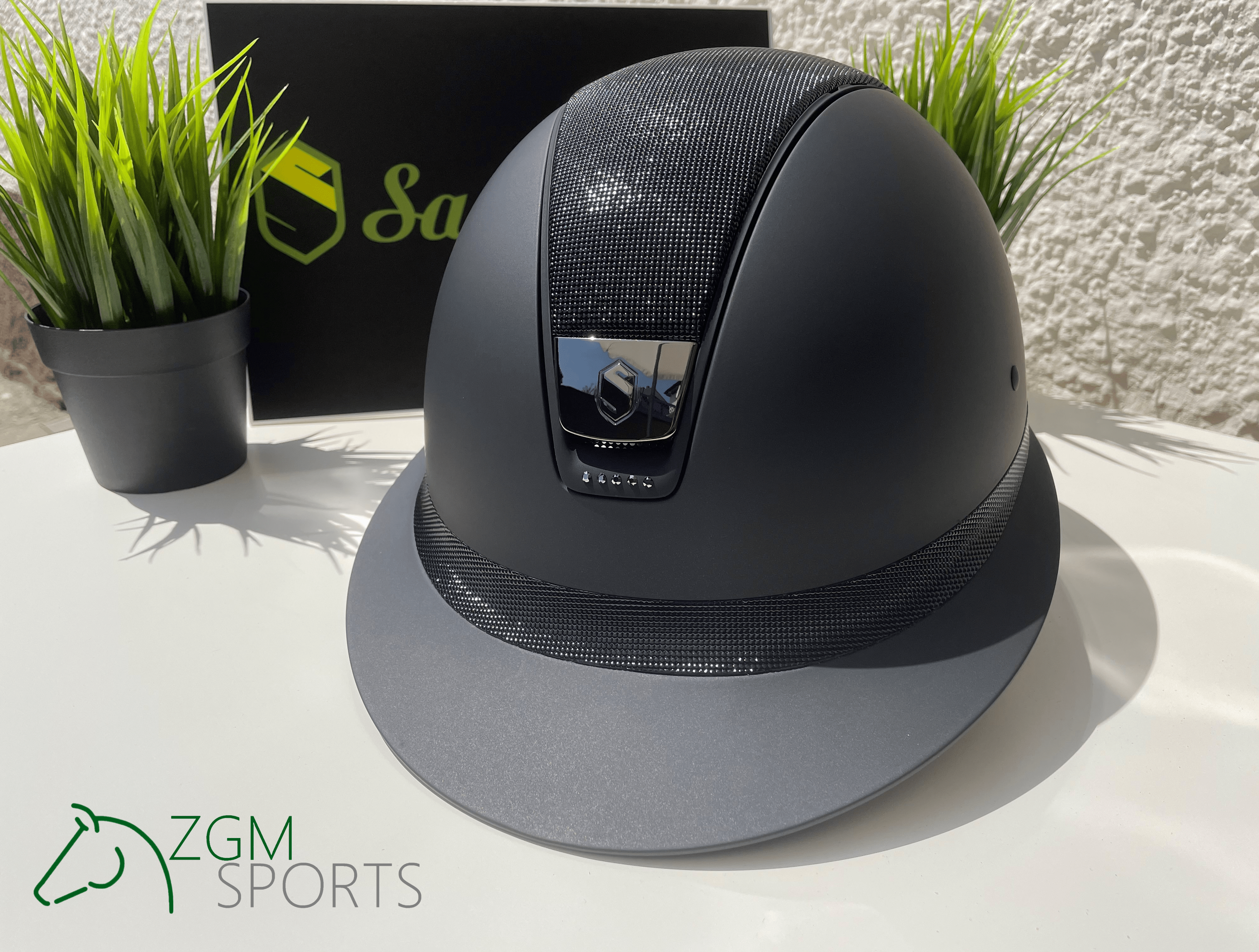SB-12 Samshield Reithelm Miss Shield SM, Top+FB Shimmer, Trim matt, 5 Sw hematite, Blason black chrome