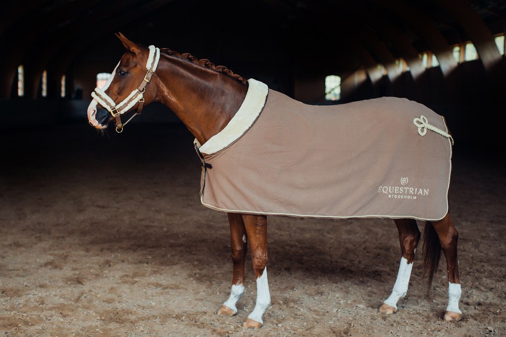 hasttacke-fleece-champagne-esstockholm Equestrian Stockholm Halfter mit Fell Champagne, mit Führstrick