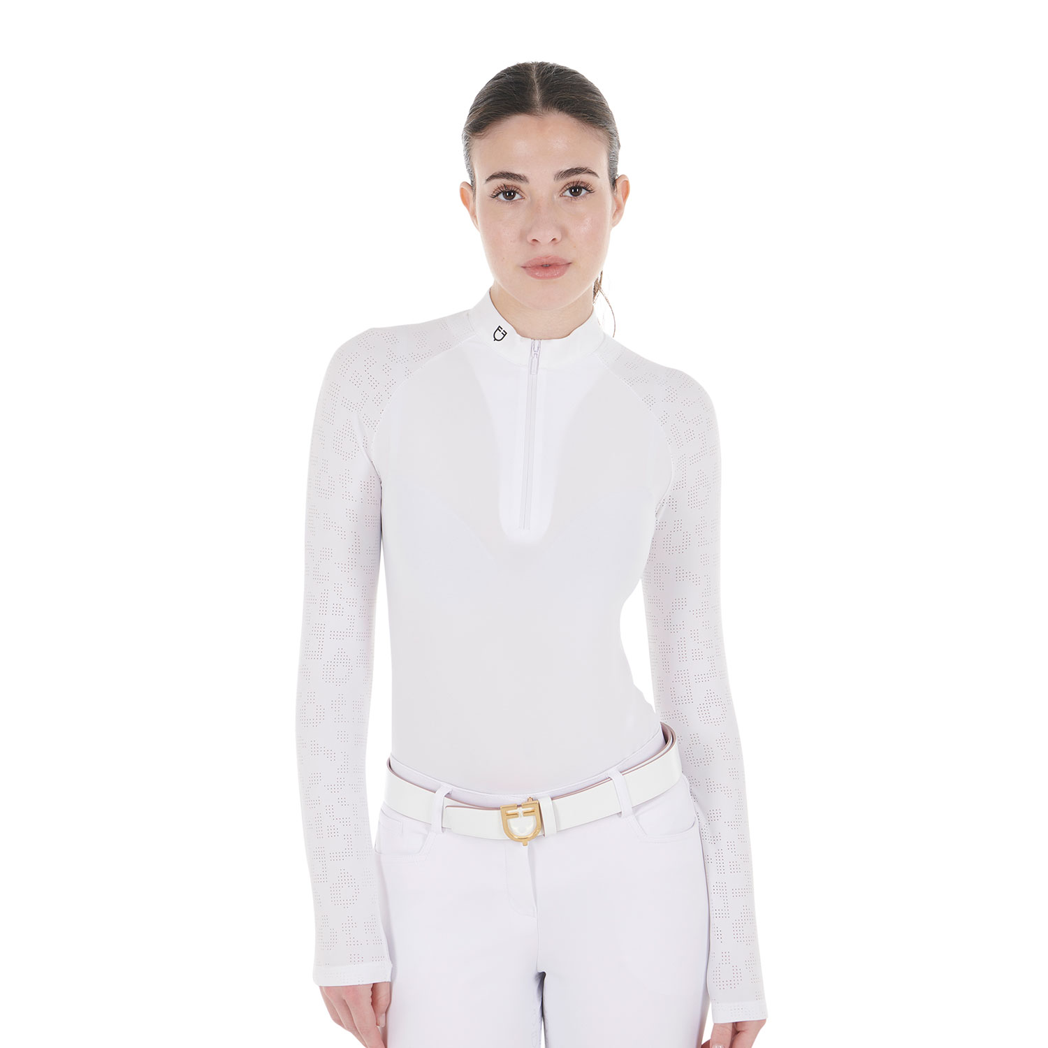 Equestro Damen Slim Fit Competition langarm Polo Shirt, Turniershirt