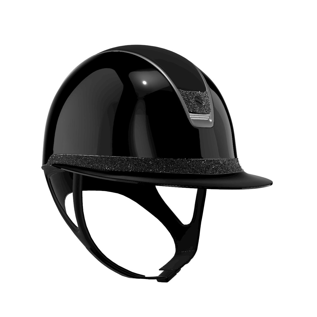 Samshield indiv.Reithelm MissShield Size M, Shell Glossy black, Top matt black, FB CF Swarovski black, Blazon CF black, Trim titan. silber, Text CD grau