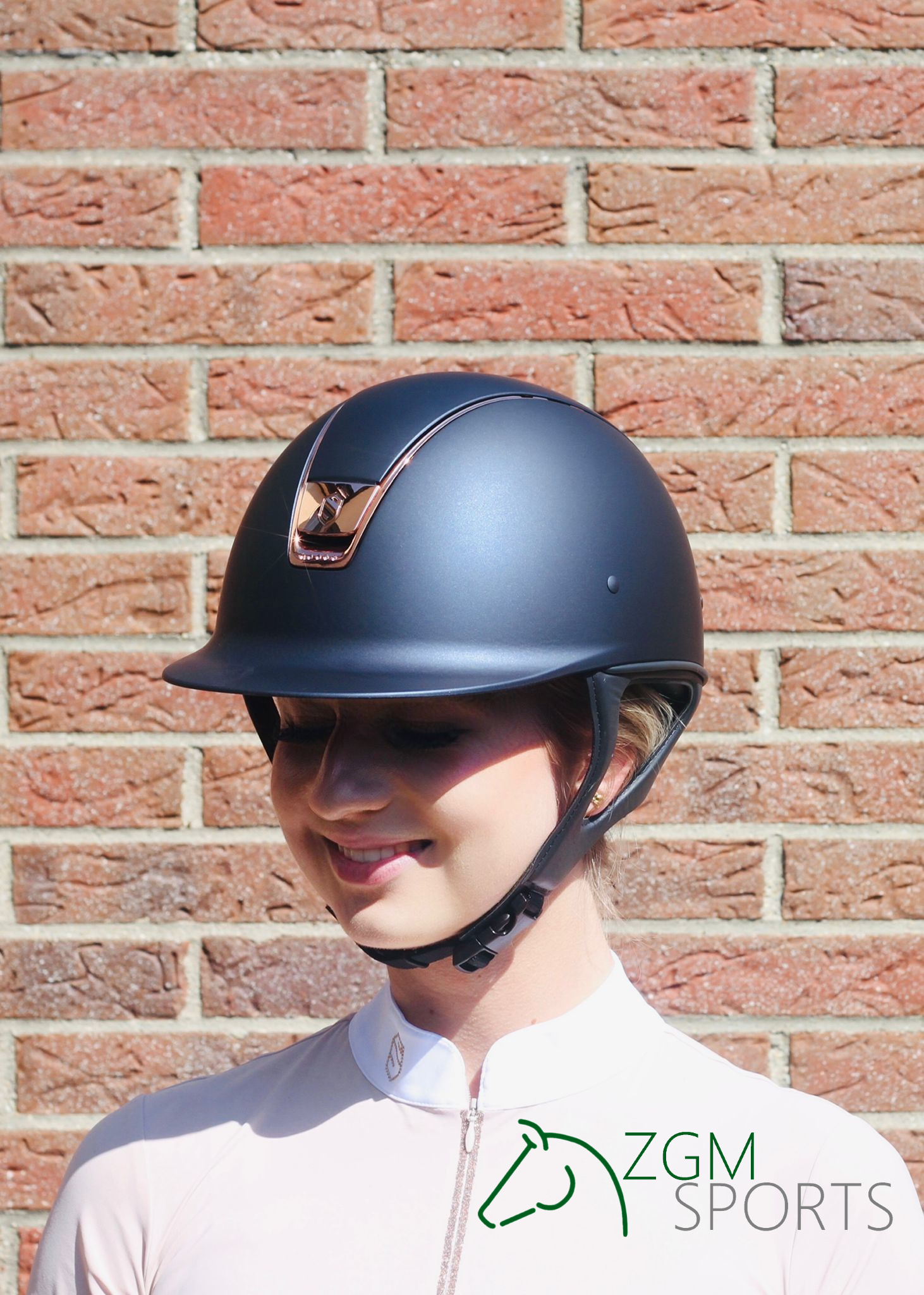 Reithelme165 Samshield Reithelm Classic Shadow Matt, Trim + Blason rose, 5 Swarovski vintage rose, blau