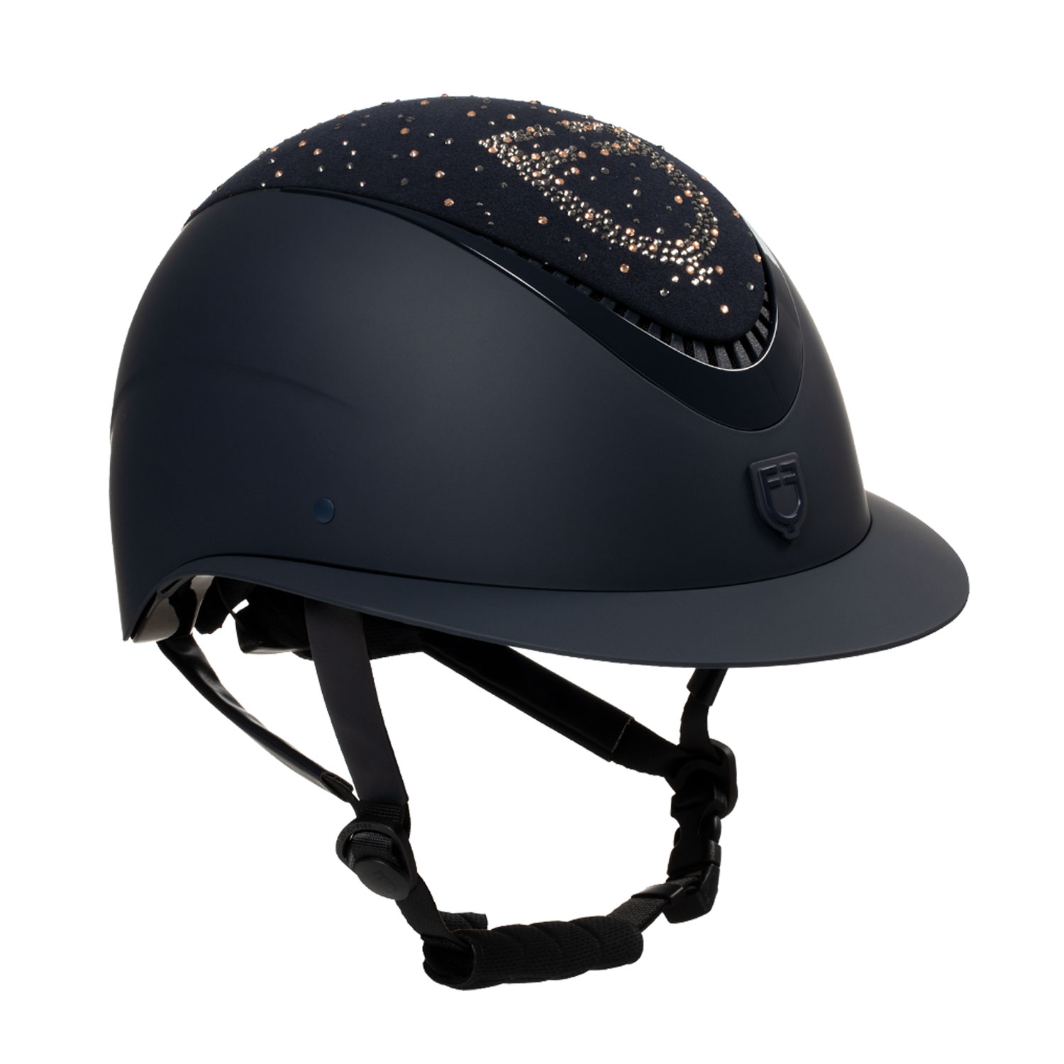 Equestro Reithelm mit breitem Visier und Strass-Logo, matt