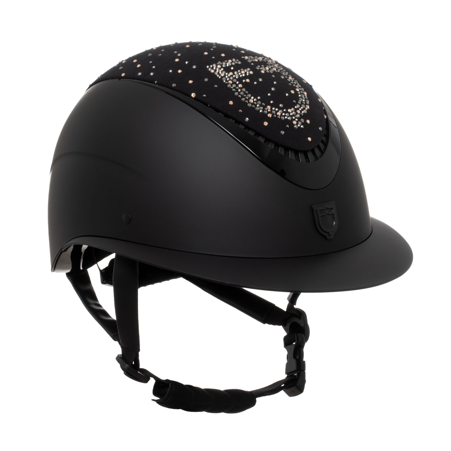 Equestro Reithelm mit breitem Visier und Strass-Logo, matt