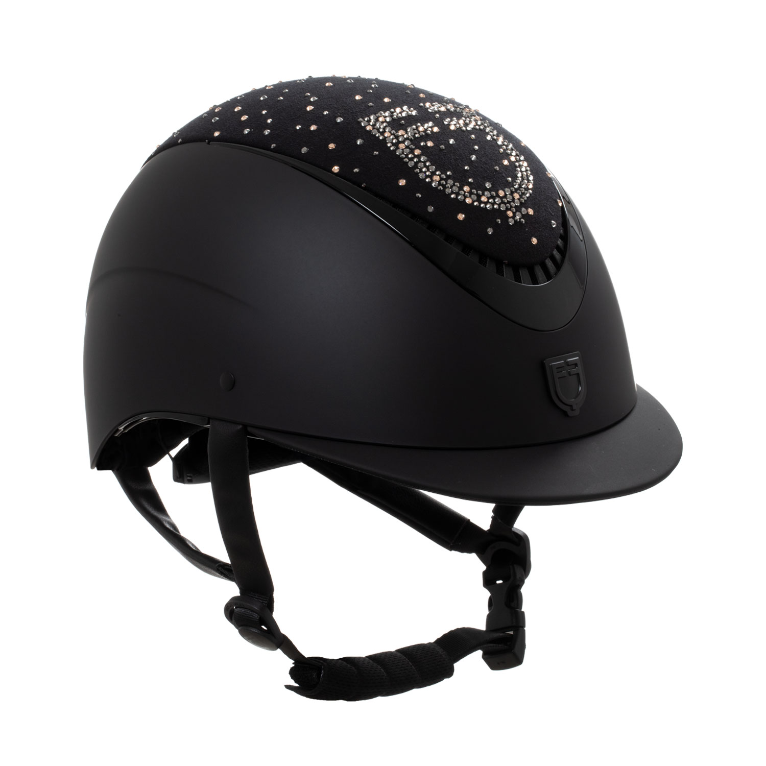 Equestro Reithelm mit schmalem Visier und Strass-Logo, matt