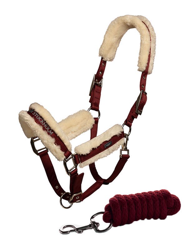 bordeaux-halter-esstockholm-1 Equestrian Stockholm Halfter mit Fell Bordeaux, mit Führstrick