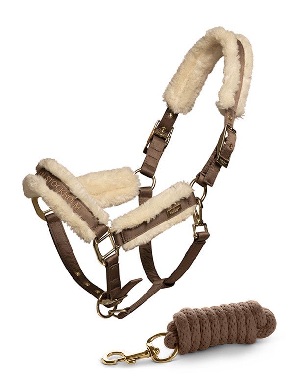 halter-and-lead-rope-champagne-esstockholm Equestrian Stockholm Halfter mit Fell Champagne, mit Führstrick