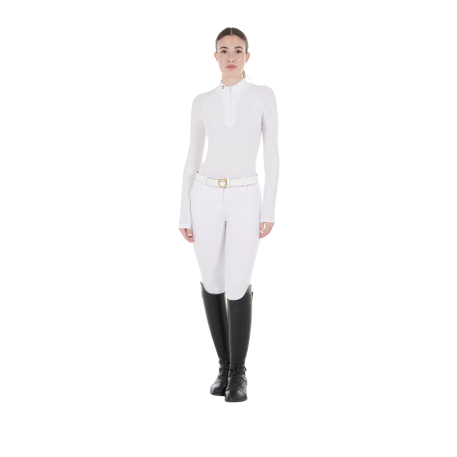 Equestro Damen Slim Fit Competition langarm Polo Shirt, Turniershirt