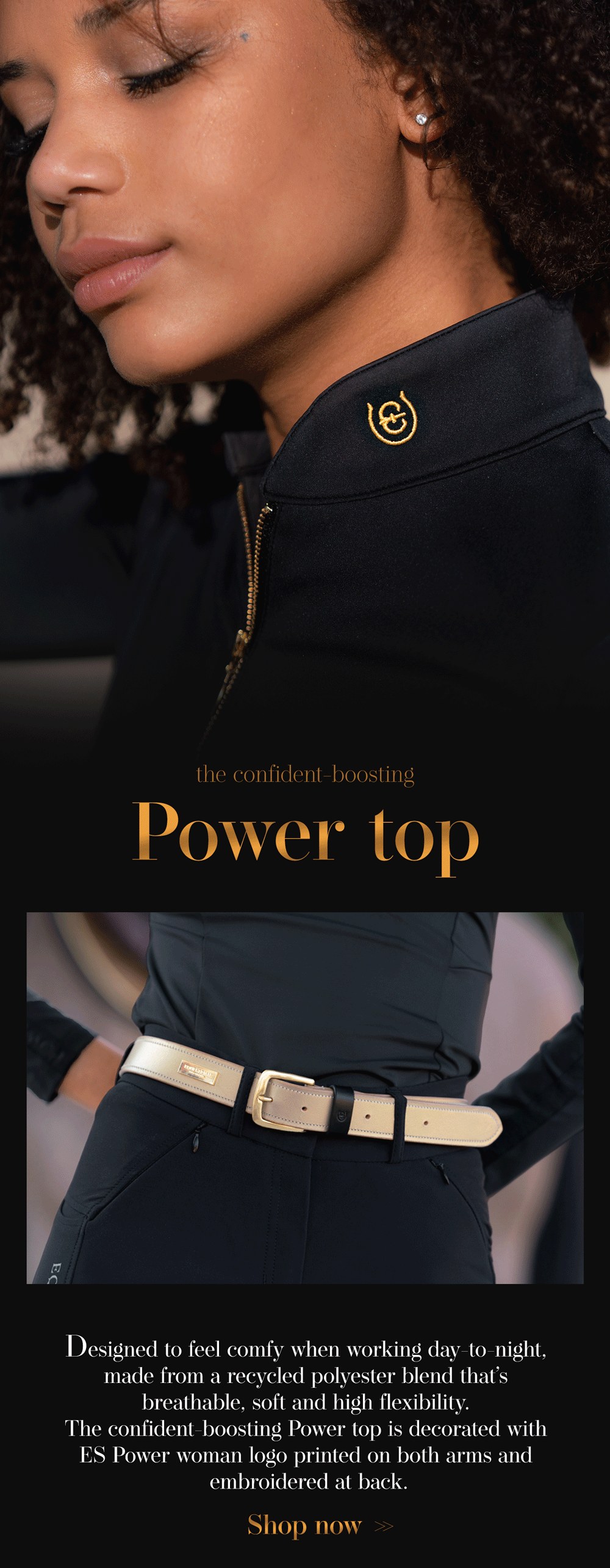 Equestrian Stockholm Power Top Black Gold