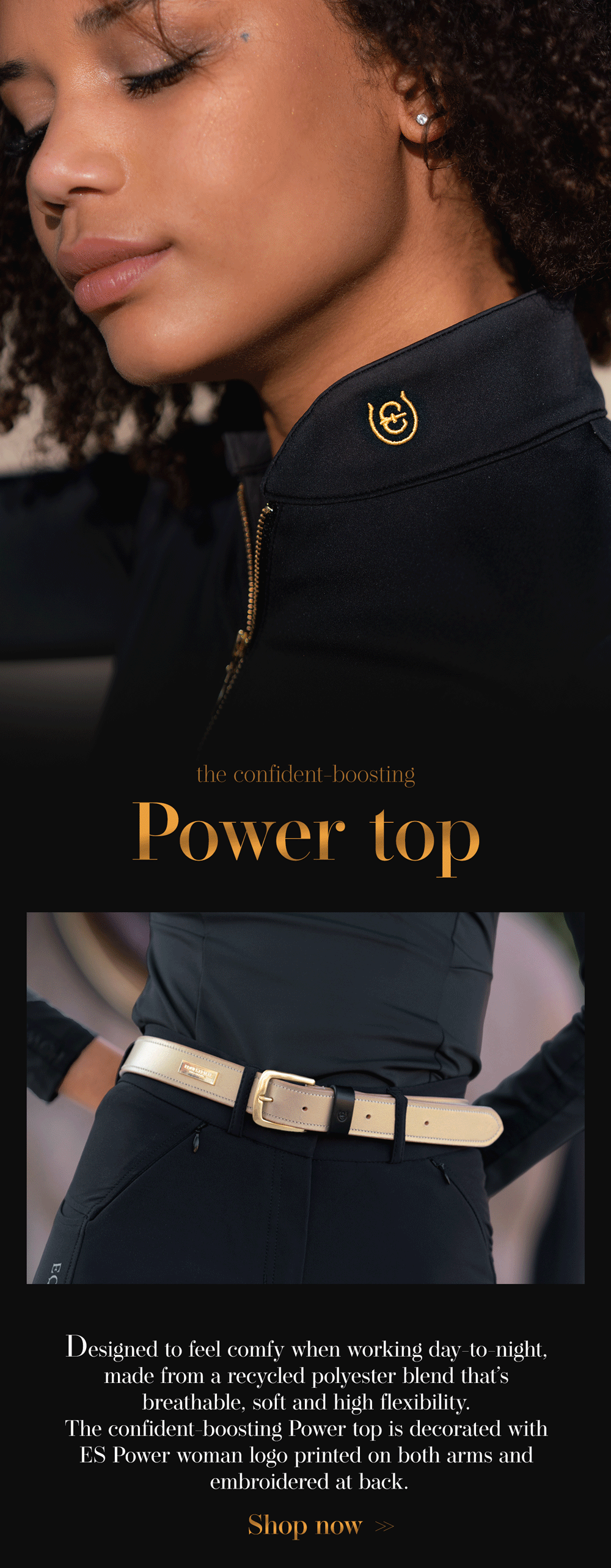 2 Equestrian Stockholm Power Top Black Gold