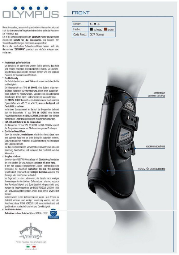 voly2 Veredus Gamaschen Olympus Vento Front, Color Edition