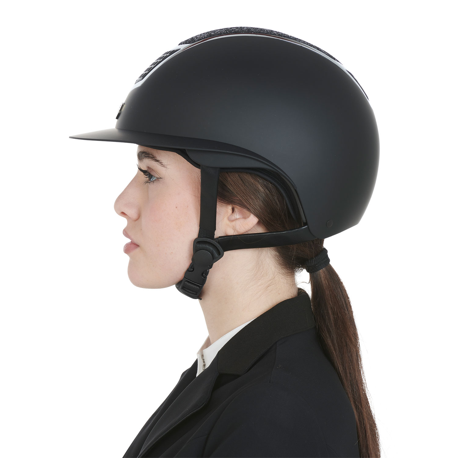 Equestro Reithelm mit breitem Visier und Strasssteinen, matt