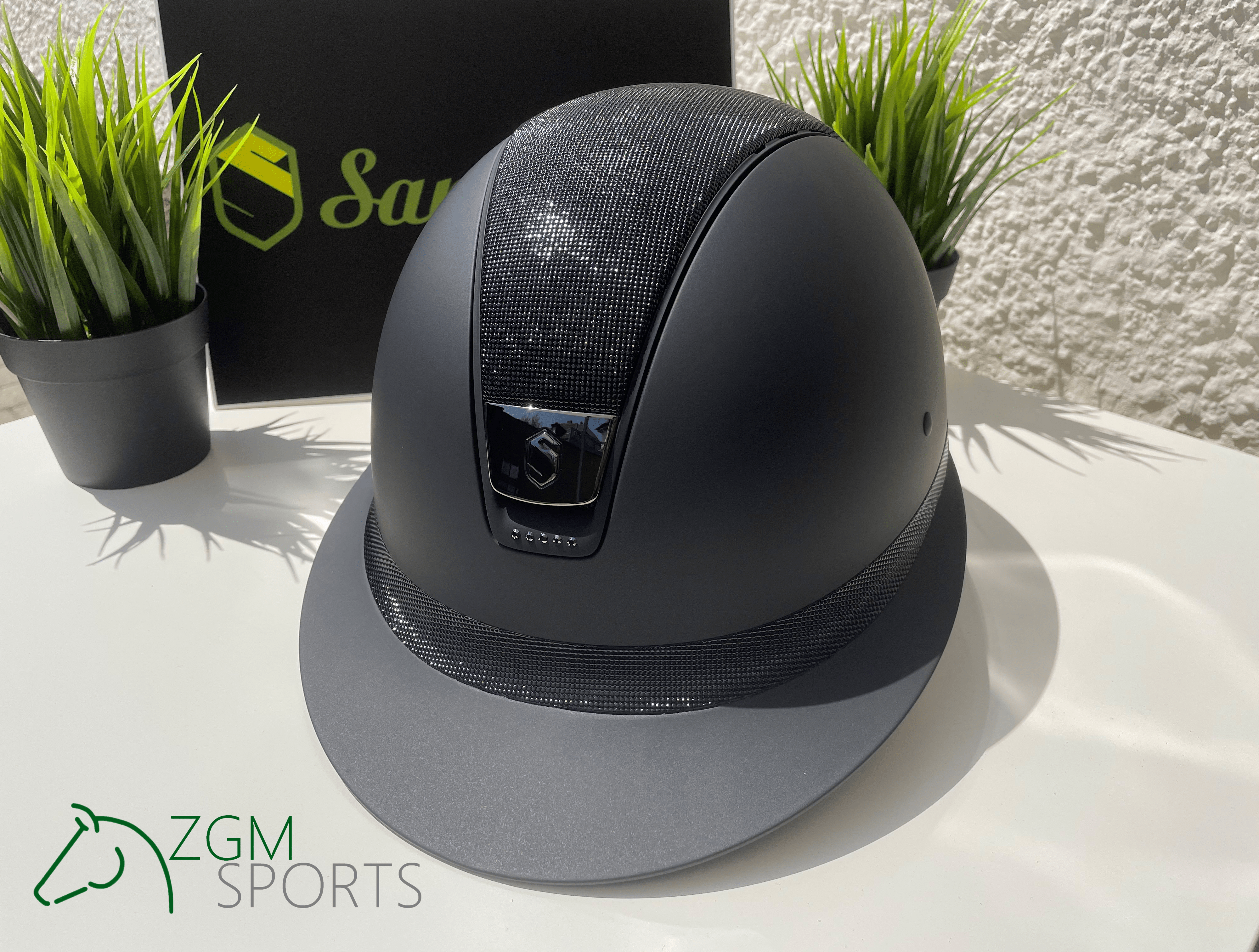 SB-13 Samshield Reithelm Miss Shield SM, Top+FB Shimmer, Trim matt, 5 Sw hematite, Blason black chrome