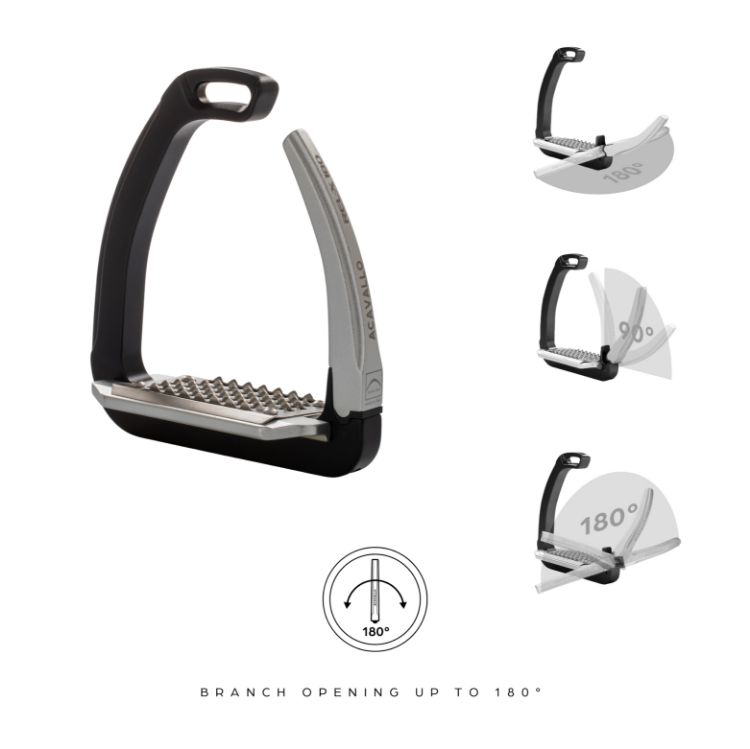 Acavallo®  REL-X Steigbügel, Aluminium mit patentiertem 180°-Armöffnungs- und Rotationssystem Acavallo®  REL-X Steigbügel, Aluminium mit patentiertem 180°-Armöffnungs- und Rotationssystem