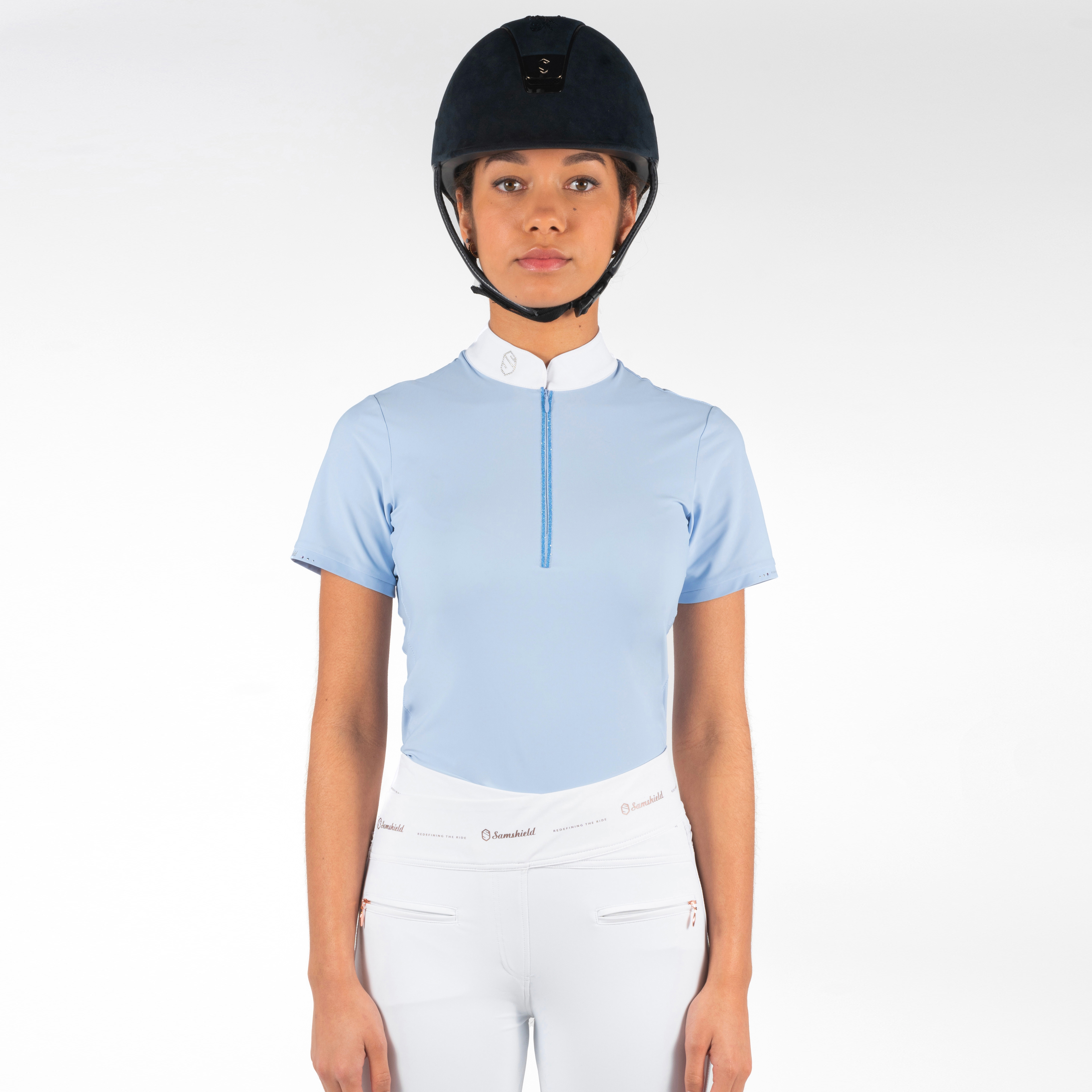 ALOISE-TT-PowderBlue-Face Samshield SS22 Damen Turniershirt Aloise