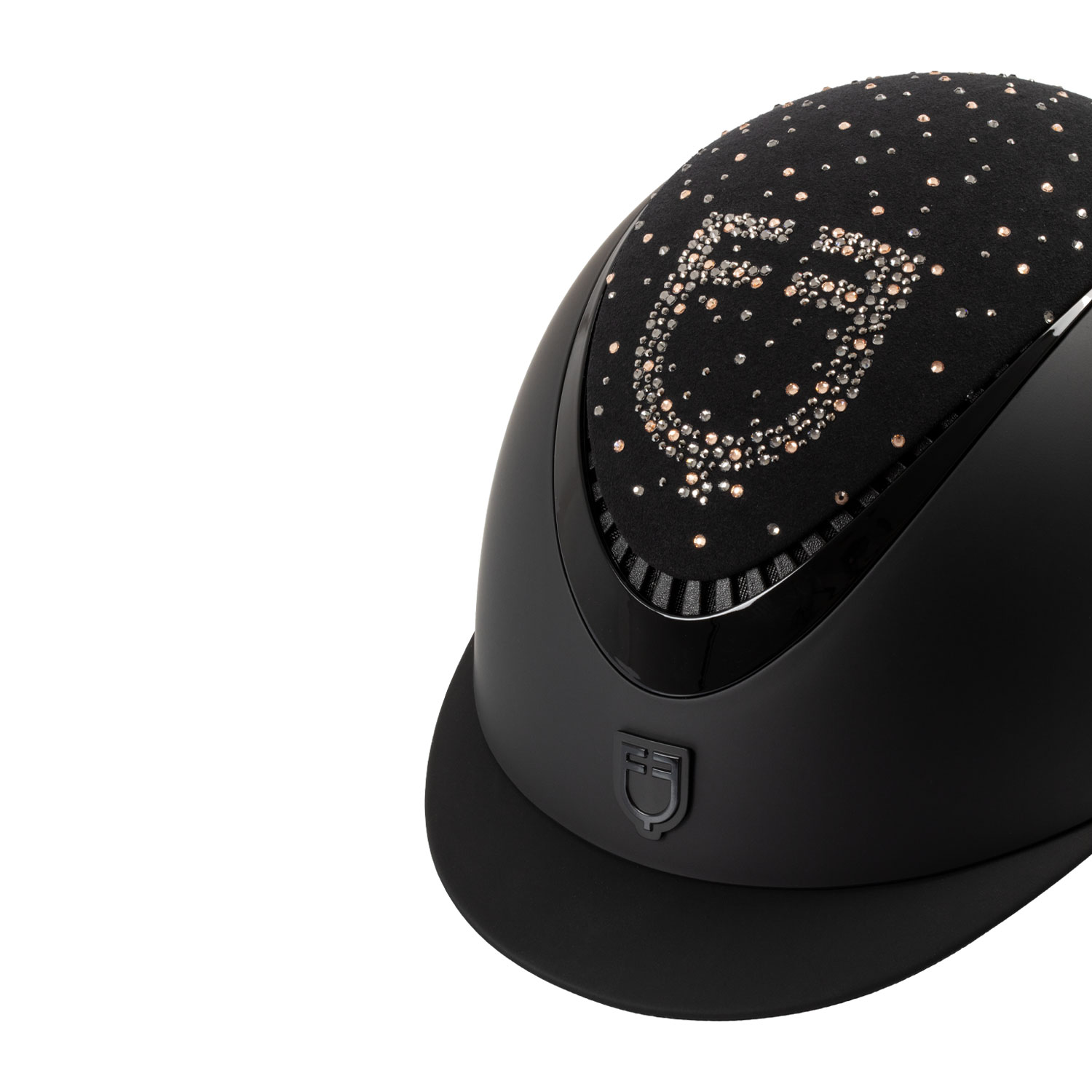 Equestro Reithelm mit schmalem Visier und Strass-Logo, matt