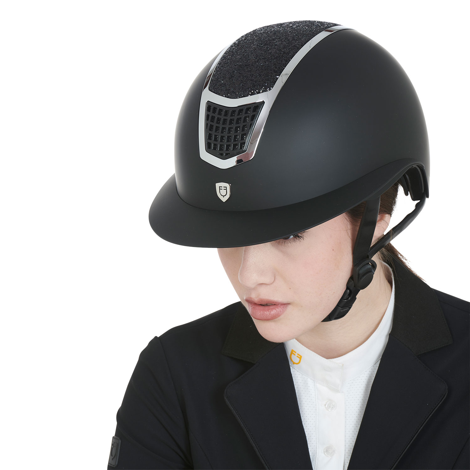 Equestro Reithelm mit breitem Visier und Strasssteinen, matt