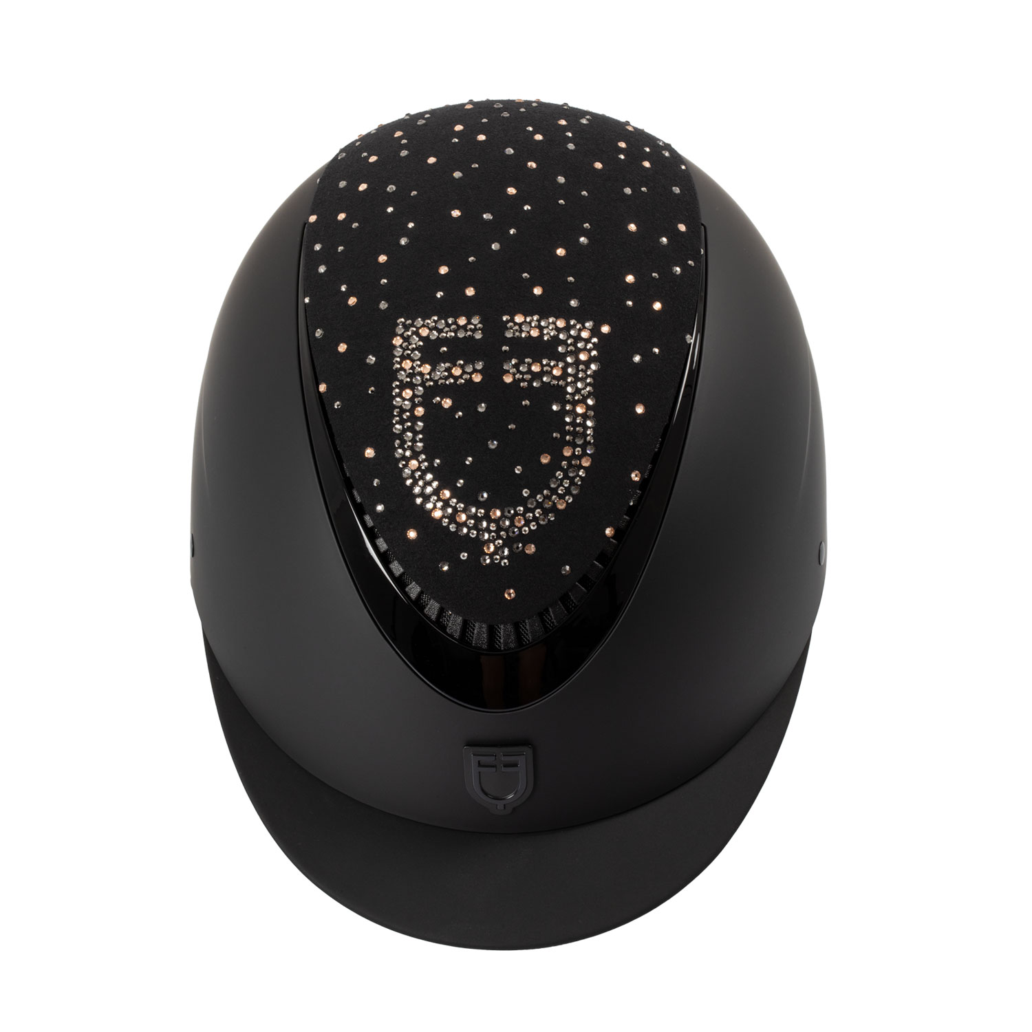 Equestro Reithelm mit schmalem Visier und Strass-Logo, matt