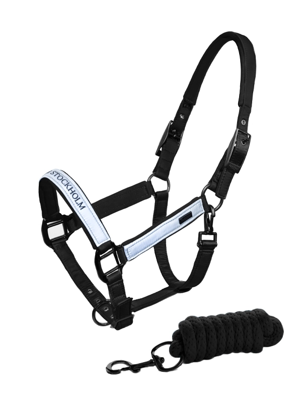 911576 Equestrian Stockholm Halfter Luminous Black, mit Führstrick